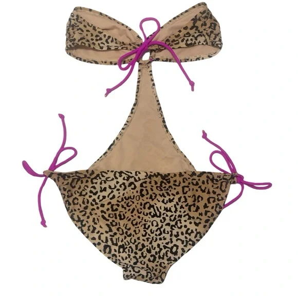 Leopard Animal Print Strapless One Piece Side Cutout Beige Adjustable Swimsuit - Picture 9 of 9